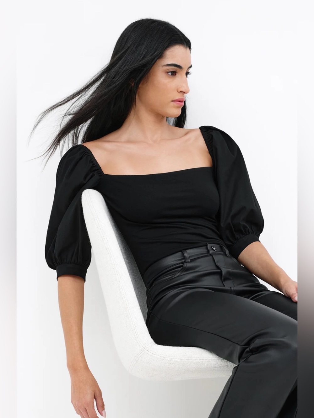 Marcella NYC Alana Square Neck Cotton Poplin Top Size Large